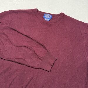Pendleton Sweater Mens‎ XL Burgundy Merino Wool Argyle Crewneck Made in Japan